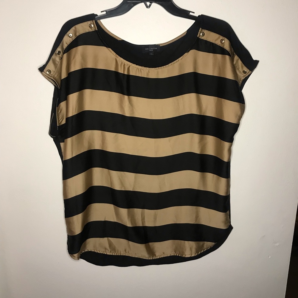 The Limited Tan and Black Striped Satin Blouse